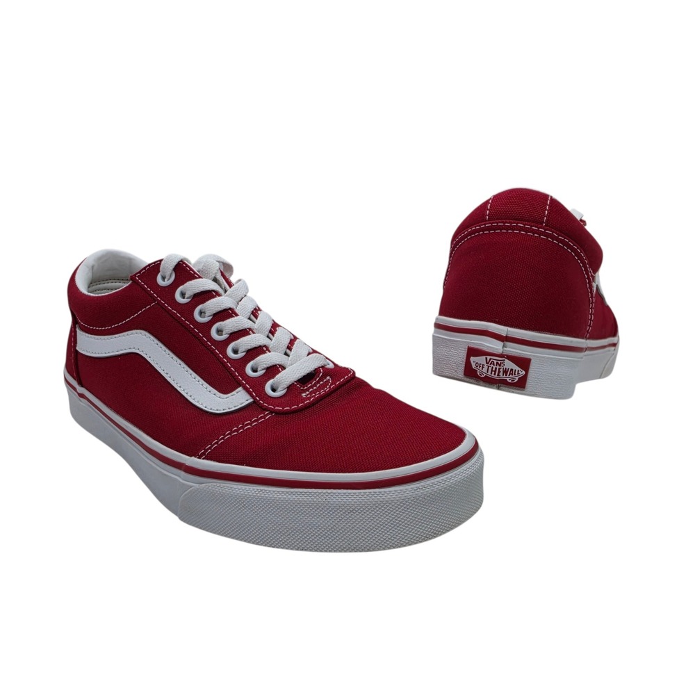 Vans Ward Low Top Red Canvas Skate Shoes Mens 9 White Stripe 500714